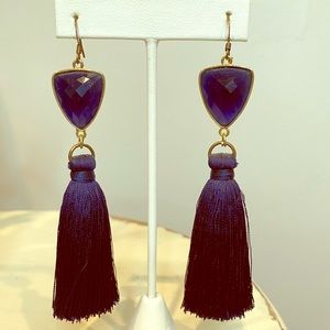 Navy Blue Silk Tassel Earrings